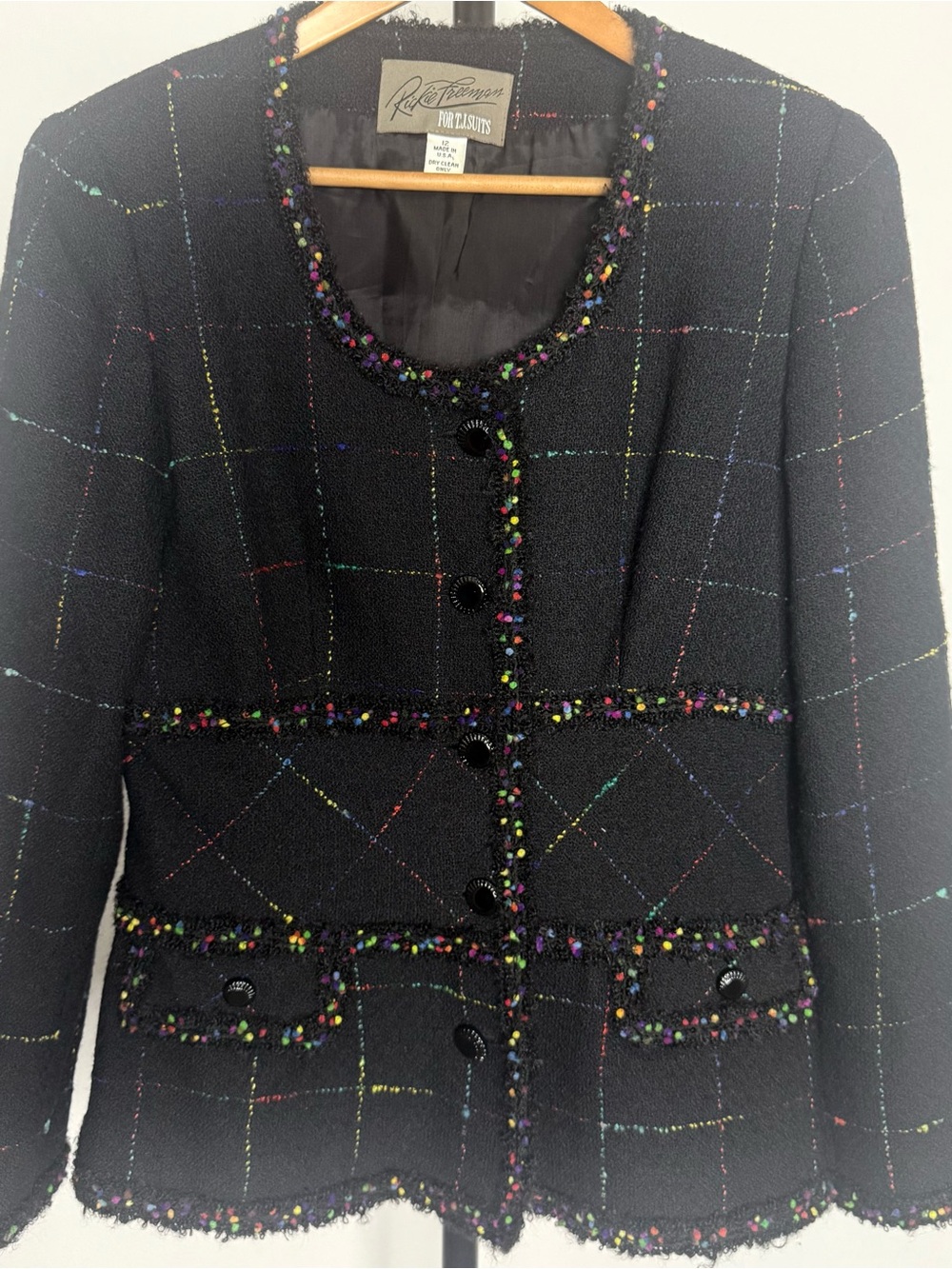 Rickie Freeman for Teri Jon multicolor tweed wool suit Jacket